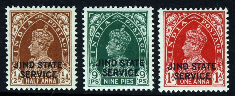 JIND STATE INDIA KG VI 1937-40 OFFICIAL Opt JIND STATE SERVICE SG O66 - O68 MINT