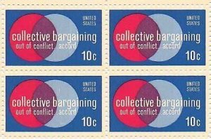 1975 Collective Bargaining Block of 4 10c Postage Stamps, Sc#1558, MNH, OG