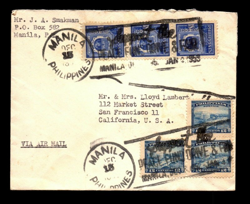 Philippines 1953 Airmail Cover to USA - L22590