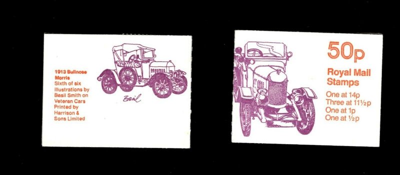 GB #FB15-B 1977 50p Bull-nose Morris booklet (14p aligned to left)  CV £1.50