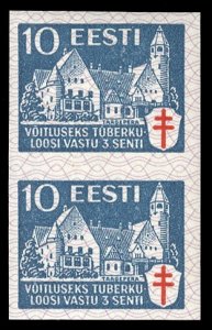 Estonia #B25var, 1933 10s+3s, imperf. vertical pair, never hinged