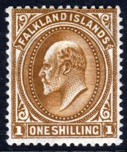 Falkland Islands KEVII 1904 1/- 1s Brown SG48 Mint Lightly Hinged