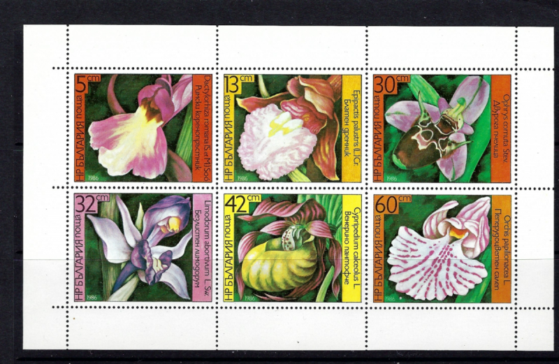 Bulgaria 3145a MNH 1986 Orchids sheet of 6