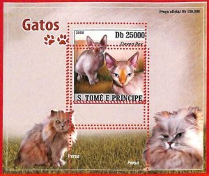 A3361- SAO TOME & PRINCIPE ERROR MISPERF Souvenir s: 2008 Persian, Devon Rex Cat