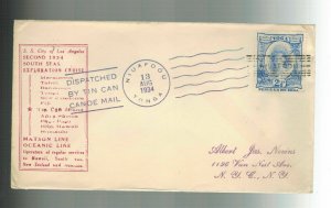 1934 Tonga Toga Tin Can Canoe Mail Cover to NYC USA second South Seas Cruise 3