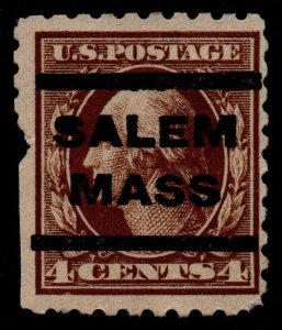 U.S. Scott #427: 1914 4¢ George Washington, Used, F/VF, Salem MA precancel