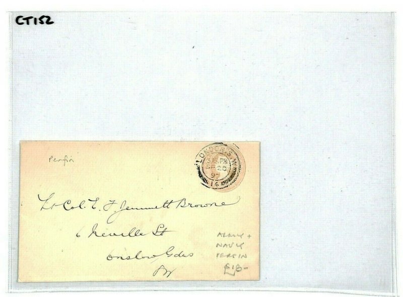 GB QV 1897 Postal Stationery PERFIN Penny Pink Cover *Army & Navy* London CT152 