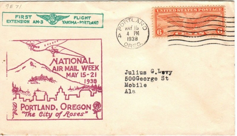 #C19 6c Winged Globe Yakima Washington to Portland Oregon AM3 First Flight Natio