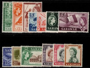 SARAWAK QEII SG188-200, 1955-59 PART set, LH MINT. Cat £47.