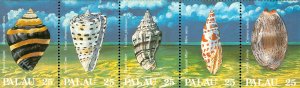 RMK13-0035 PALAU 195a MH STRIP-5 SEA SHELLS SCV $4.00 BIN $2.00