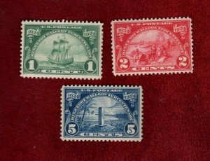 USA MLH 1924 HUGUENOT-WALLOON TERCENTENARY ISSUE STAMP SET SCOTT # 614-616