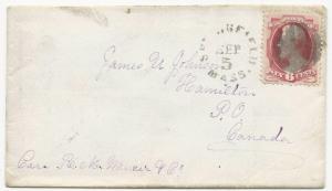 US Scott #148 on Cover Springfield, MA September 5, 1872 to Hamilton, Canada VF