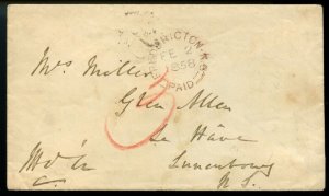 ?FREDERICTON, N. B. PAID double split ring 1858 stampless cover Canada