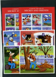 GHANA 1998 DISNEY MICKEY AND FRIENDS 2 SHEETS OF 6 STAMPS & 4 S/S MNH