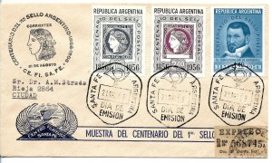 ARGENTINA 1961 CENTENARY OF FIRST POSTAGE STAMPS EXPO CIRCULATED POSTED FDC