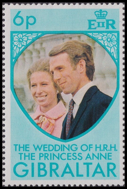 Gibraltar 324 Royal Wedding Princess Anne Green 14p single (1 stamp) MNH 1973