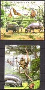 Togo 2011 Ecosystems of Tropical Forests Monkeys Bats Boars Sheet + S/S MNH