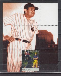 Angola, 2000 Cinderella issue. Golf s/sheet with Babe Ruth of Baseball shown. ^