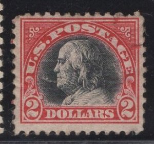 US Stamp #547 $2 Carmine & Black Franklin MINT REGUMMED SCV $$125 (as hinged)