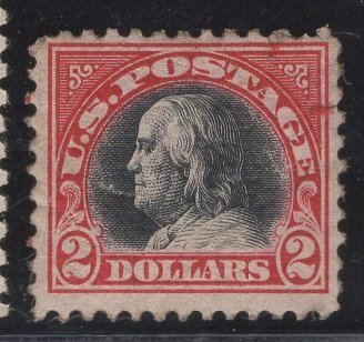 US Stamp #547 $2 Carmine & Black Franklin MINT REGUMMED SCV $$125 (as hinged)