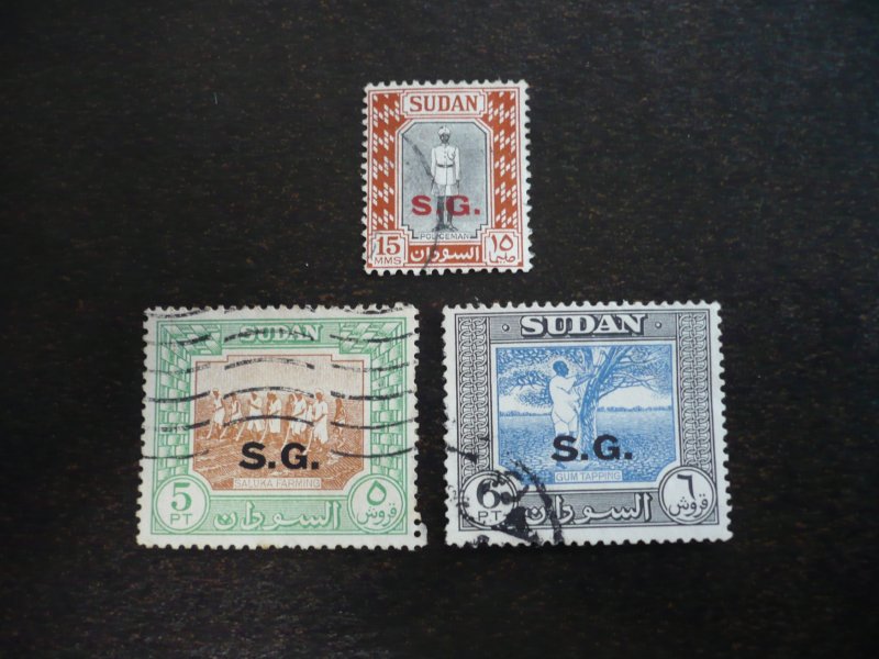 Stamps - Sudan - Scott# O50,O55,O56 - Used Part Set of 3 Stamps