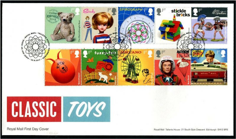 HERRICKSTAMP GREAT BRITAIN Sc.# 3638-47 Classic Toys First Day Cover