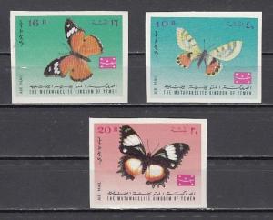 Yemen, Kingdom, Mi cat. 448-450 B. Butterflies, IMPERF issue. ^