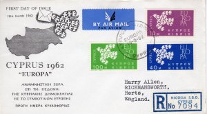 Cyprus 1962 Sc#201/203 EUROPA CEPT DOVES (3) FDC REGISTERED LETTER