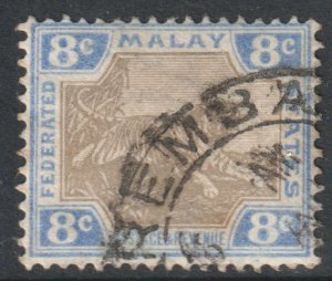 Malaya FMS Federated States Scott 30 - SG41b, 1904 Leaping Tiger 8c used