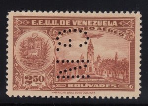 Venezuela 1938-39 2.50b Red Brown Airmail GN Perfin Official MNH. Scott OAC106