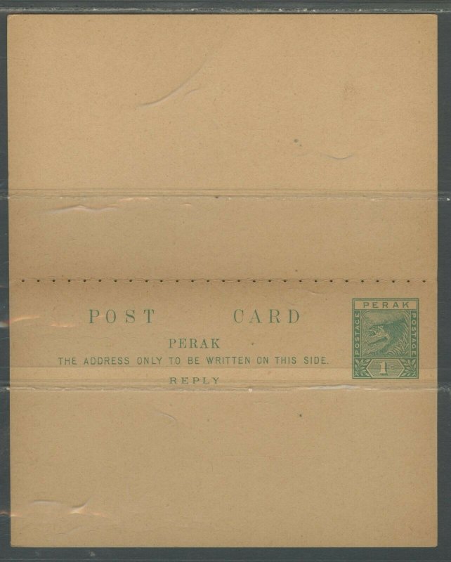 MALAYA PERAK 1C GREEN TIGER NO ARMS MINT POSTAL STATIONERY DOUBLE CARD AS SHOWN