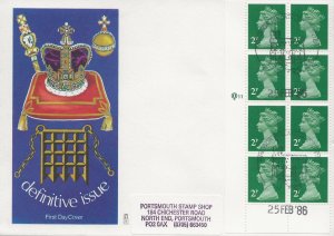 25/2/1986 2p x 6 ACP DEFINITIVE CYLINDER NUMBER BLOCK FDC