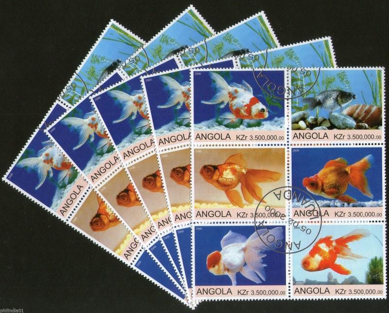 Angola 2000 Aquarium Fishes Marine Life Fauna Setenant BLK/6 Cancelled X5# 13496