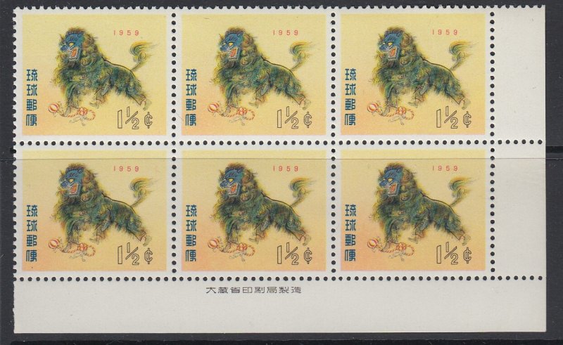 RYUKYU ISLANDS, Scott 55, MNH imprint block