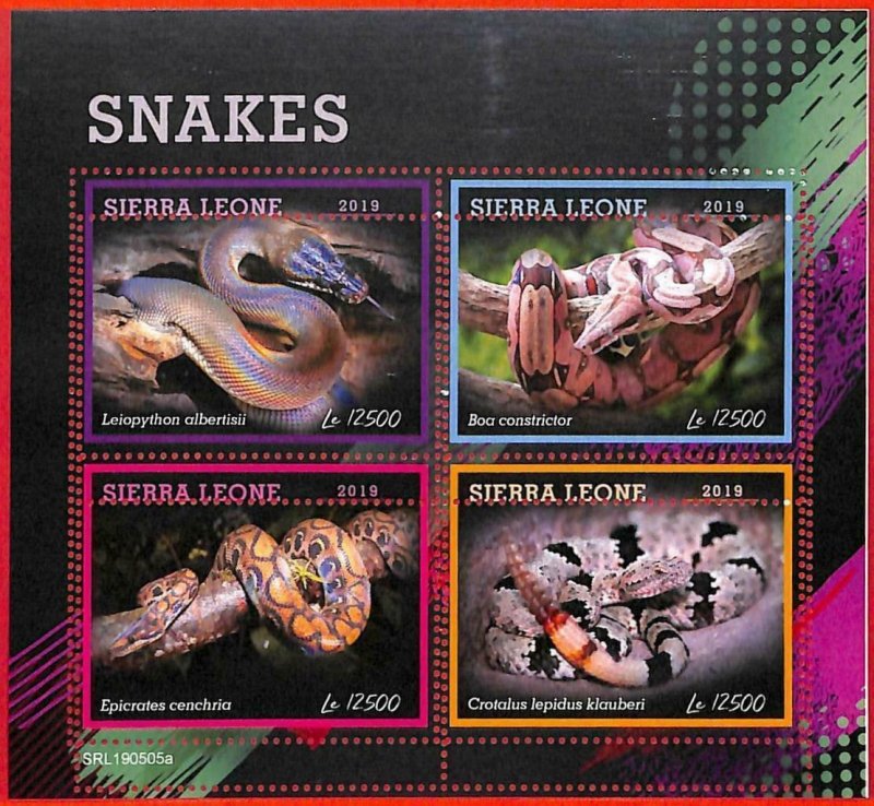 A4614 - SIERRA LEONE - MISPERF ERROR, Miniatures s: 2019, Snakes, Boa...-