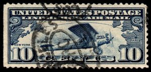 U.S. Scott #C10: 1927 10¢ Lindbergh Airmail, Used, VF, edge