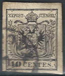 1857 Lombardo Veneto 10c. nero 1v. cancelled Sassone n. 19