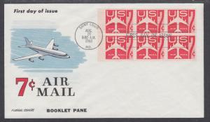 US Mel C60a-9 FDC. 1960 7c red Jet, Booklet Pane of 6, Fluegel Color Cachet, VF