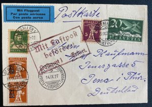 1927 St Gallen Switzerland Early Airmail Postcard Cover To Jenna Germany