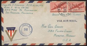 Hawaii USA APO 955 Victory Military Territorial Mail Cover 109144