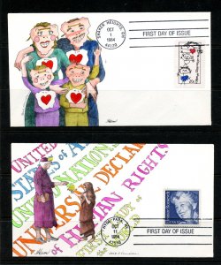 U.S. #2104 & #2105 (U942) (2) complete 1984 Ham hand painted FDC's VF cond