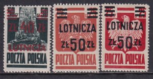 Poland 1947 Sc C19, C20, C20a Overprinted with Surcharge w/variety Stamp MH