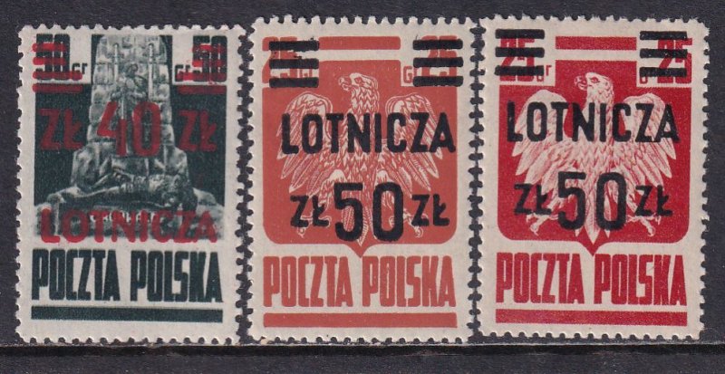 Poland 1947 Sc C19, C20, C20a Overprinted with Surcharge w/variety Stamp MH