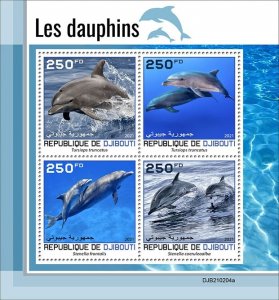 DJIBUTI - 2021 - Dolphins - Perf 4v Sheet - Mint Never Hinged