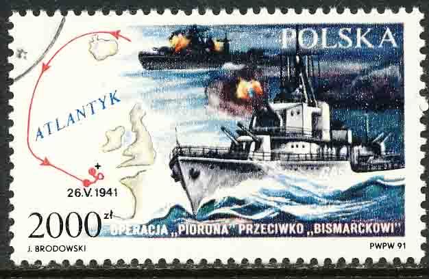 Poland 1991 Sc 3040 Bismarck Ship Sinking 50 Yrs Stamp CTO