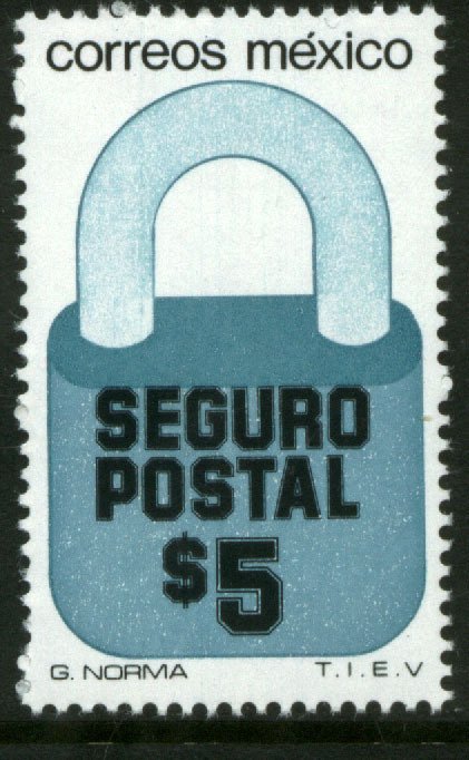 MEXICO G36, $5P Padlock Insured Letter Unwmk Fluor Paper 5. MINT, NH. VF.