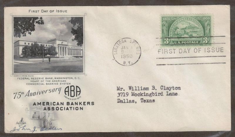 Scott 987 - American Bankers Association FDC  Signed John J. Gillen.  #02 987FDC