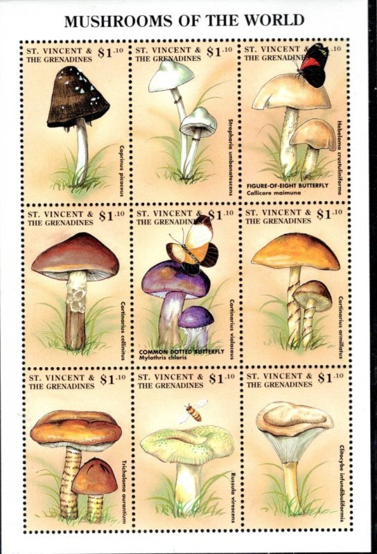 ST VINCENT 2559a-i MNH VF Fungi  Sheet of 9