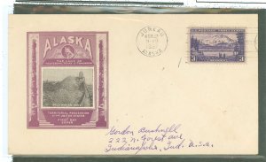 US 800 1937 3c Alaska (part of the US Possession Series) single on an addressed FDC with an Ioor cachet