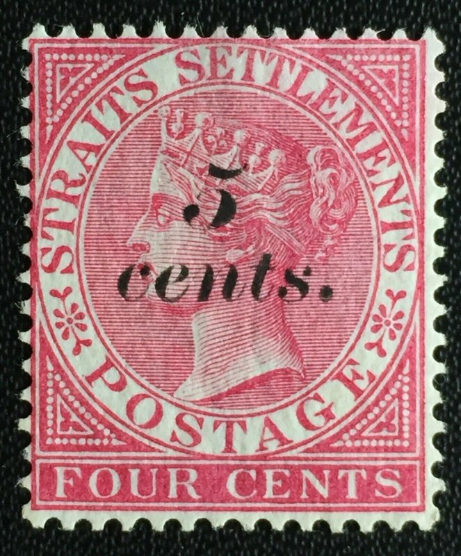 MALAYA 1882 STRAITS SETTLEMENTS QV 5c on 4c MNG SG#47 M3069